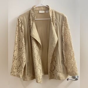 Chico's Open Front Floral Lace Sleeves Blazer Jacket Size 3